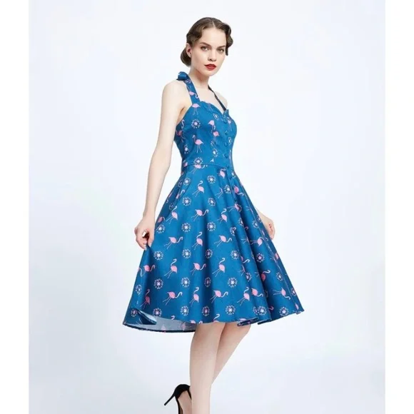 NWT Miss Lulo Flamingo Halter Dress - Picture 2 of 8